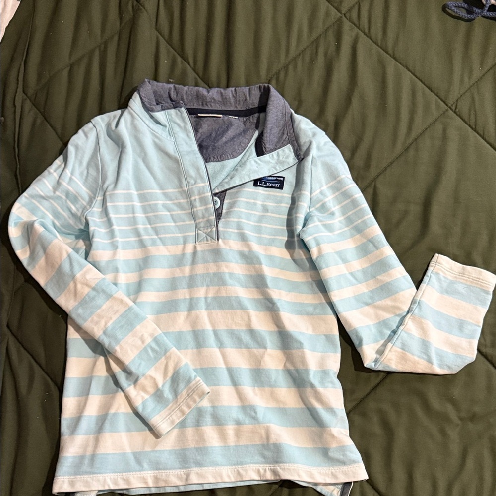 L.L. Bean Light Blue and White Striped Pullover